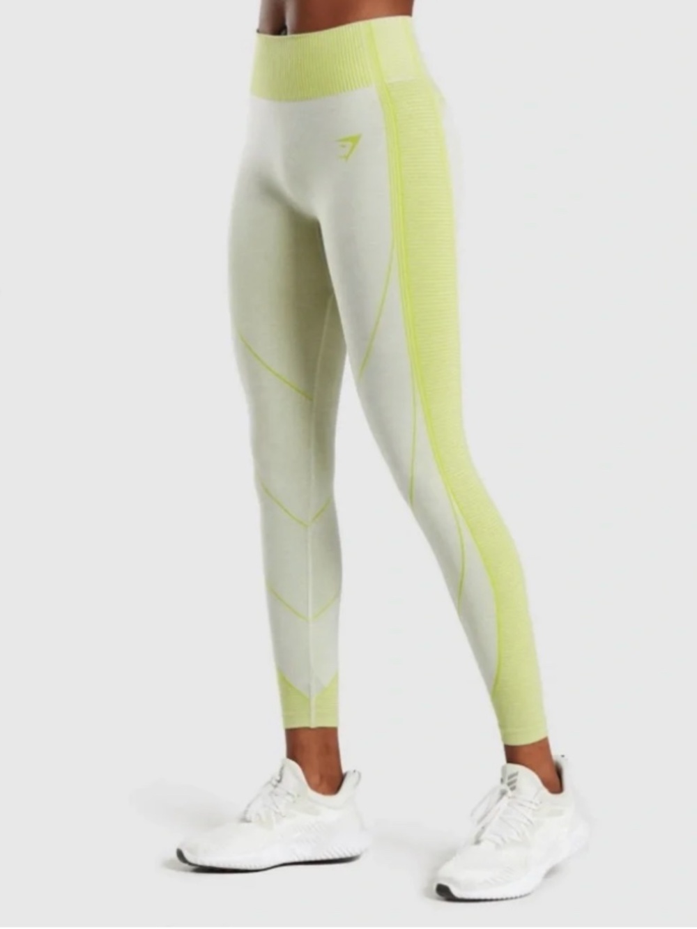 Gymshark Hyper Amplify Seamless Leggings - Light Grey Marl/Lime